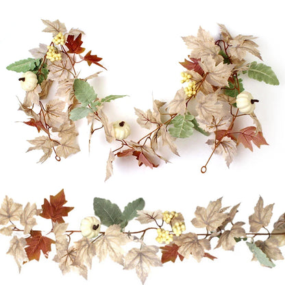 1.8m Autumn Garland Maples Leaf Pumpkin Berry Garland Fall Thanksgiving Party Fireplace Decor Christmas Halloween Decoration