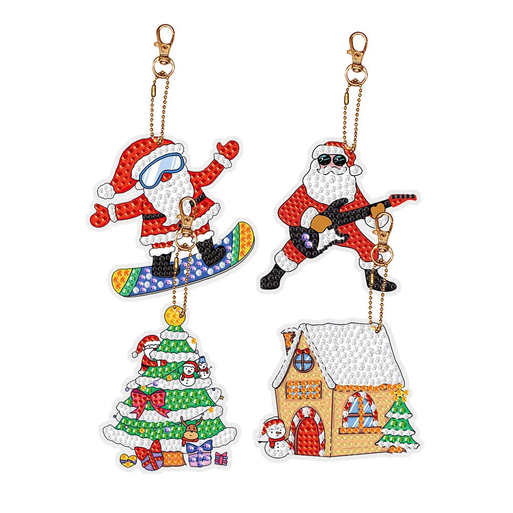 24Pcs Vintage Diamond Painting Keychains Double Sided Diamond Key Chain Kit DIY Diamond Art Vintage Santa Claus Reindeer Snowman