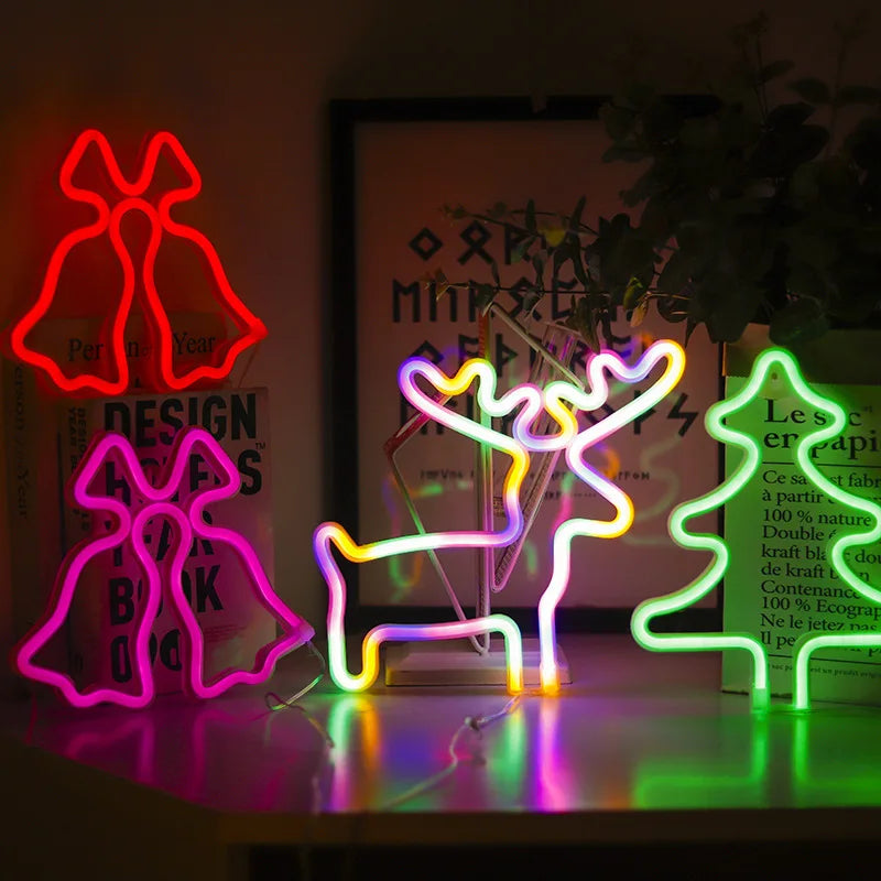 LED Neon Sign Lights Wall Decoration Nightlight Light Christmas Tree Jingle Bell Snowflake Star LED Night Light Christmas Decor