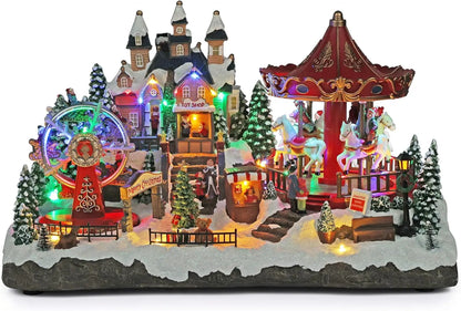 Animated Musical Christmas Theme Park Decor with 37 Multicolor LED Lights, 8 Holiday Songs, Moving Rides