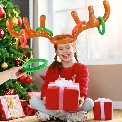 Christmas Inflatable Reindeer Antler Hat Ring Toss Funny Family Game Kids Gift Toy Xmas Party Supplies 2024 Christmas Home Decor