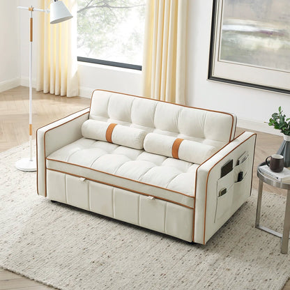 Modern Sofa Bed 2 Seater Loveseats Sofa Couch with side pockets, Adjsutable Backrest and Lumbar Pillows for Office Living Room