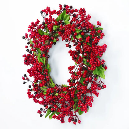 YeeNanee Christmas Decoration Wreaths for Front Door Handmade Cypress Leaf Red Berry Pine Wreath Xmas Home Wall Window Decor