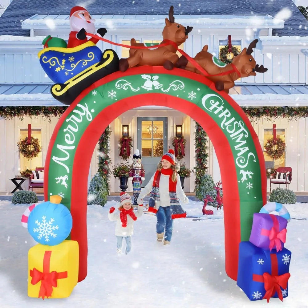 10 FT Christmas Inflatable Archway Santa Claus on Sleigh with Reindeers Christmas Blow Up Yard Decorations with LED Lights