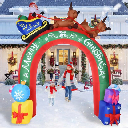 10 FT Christmas Inflatable Archway Santa Claus on Sleigh with Reindeers Christmas Blow Up Yard Decorations with LED Lights