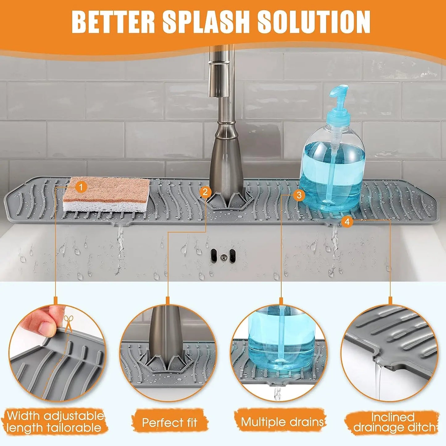 Kitchen Faucet Splash Pad Silicone Sink Faucet Splash Guard Mat Drain Pad Countertop Protector for Multipurpose Kitchen Gadgets