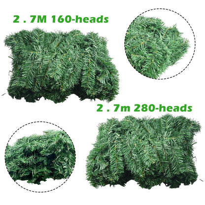 270cm Artificial Fir Wreath Christmas Artificial Green Garland Wreath Xmas Home Party Christmas Decoration Pine Tree Rattan