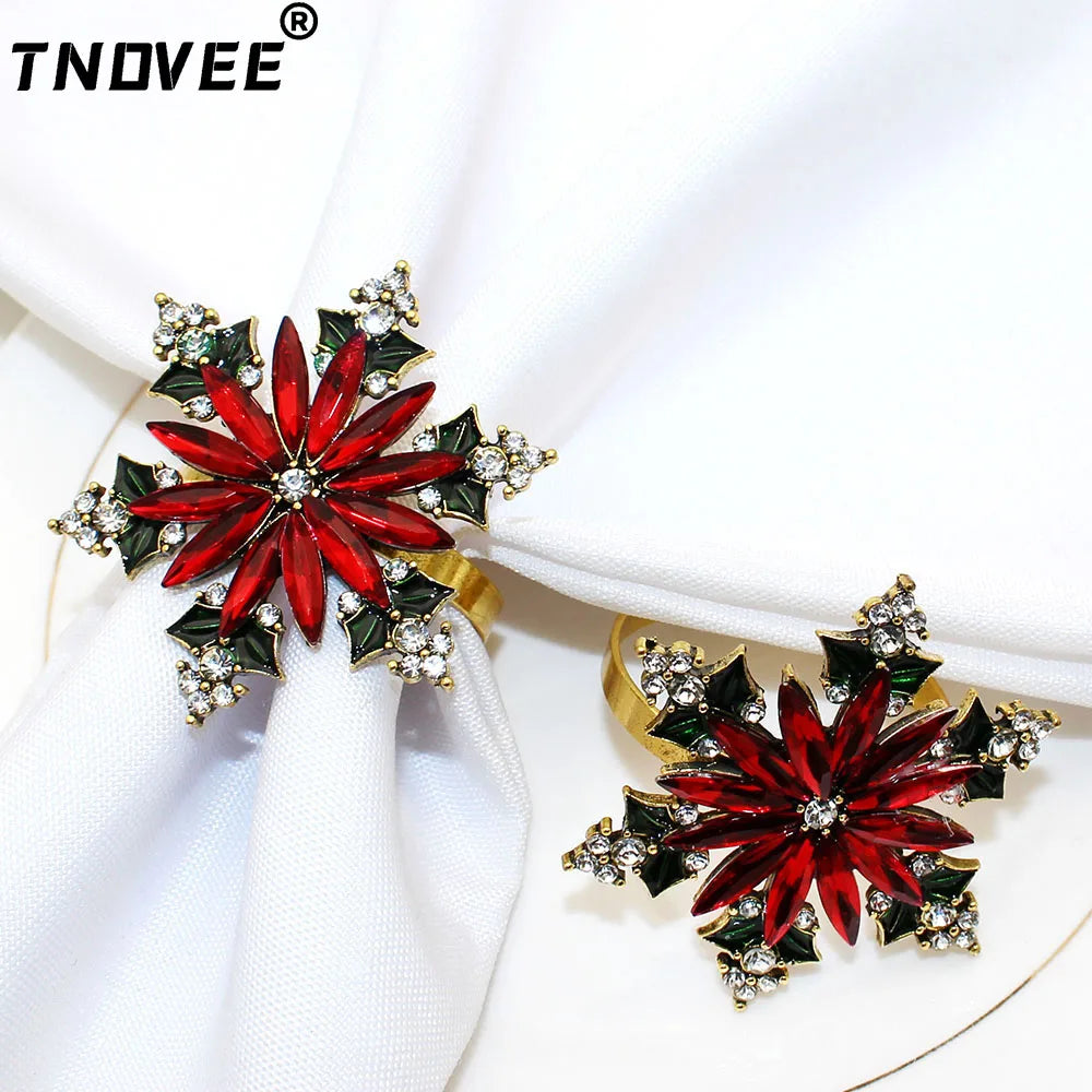 6Pcs Rhinestone Snowflake Christmas Napkin Rings for Dinning Table Setting Wedding Receptions Christmas Thanksgiving Holiday