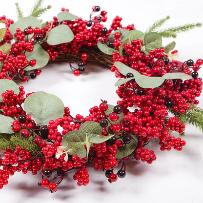 YeeNanee Christmas Decoration Wreaths for Front Door Handmade Cypress Leaf Red Berry Pine Wreath Xmas Home Wall Window Decor