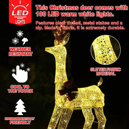 3-PCS Christmas Lighted Reindeer for Outdoor Yard Christmas Glowing Decoration with 230 LED Lights, Battery Box