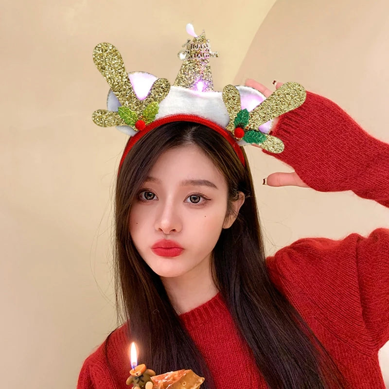 Christmas Hair Accessories Christmas Led Headbands Elk Antlers Glowing Headband 2025 New Year Party Decoration Photo Props 머리띠