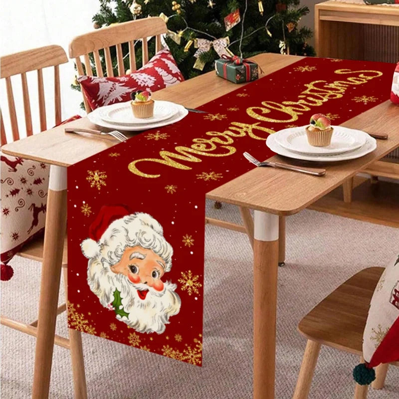 Santa Claus Christmas Table Runner Christmas Decorations For Home 2024 Xmas Table Flag Navidad Noel Gifts New Year Tablecloth