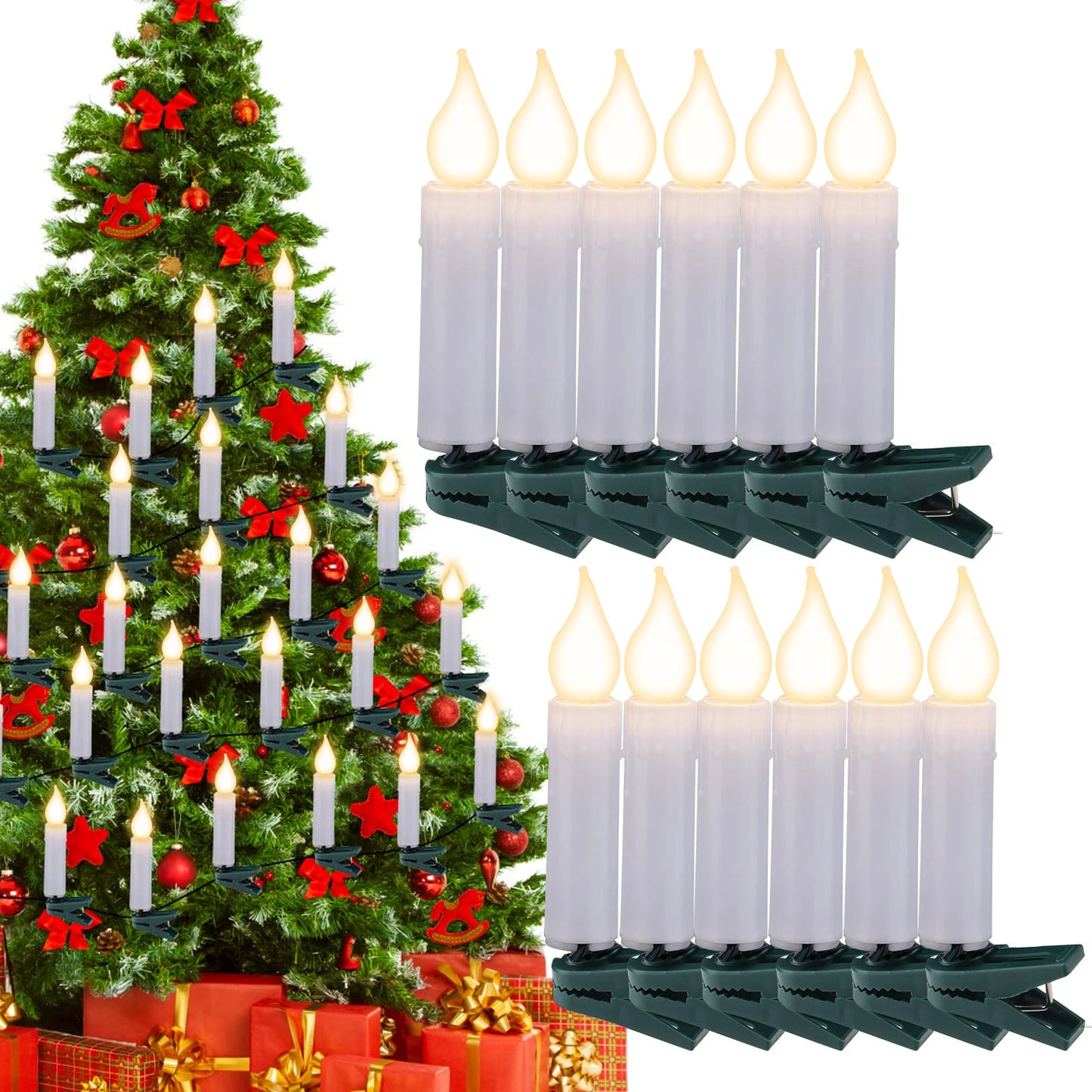 Christmas Candle String Lights 10 / 20/ 30 LED for Indoor and Outdoor Flameless Candle Lights with Clips for Xmas Tree Holiday