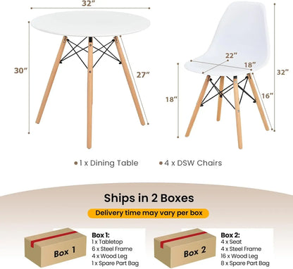 Round Dining Table Set for 4 Solid Wood Legs Round Kitchen Table and Chairs for Small Space White