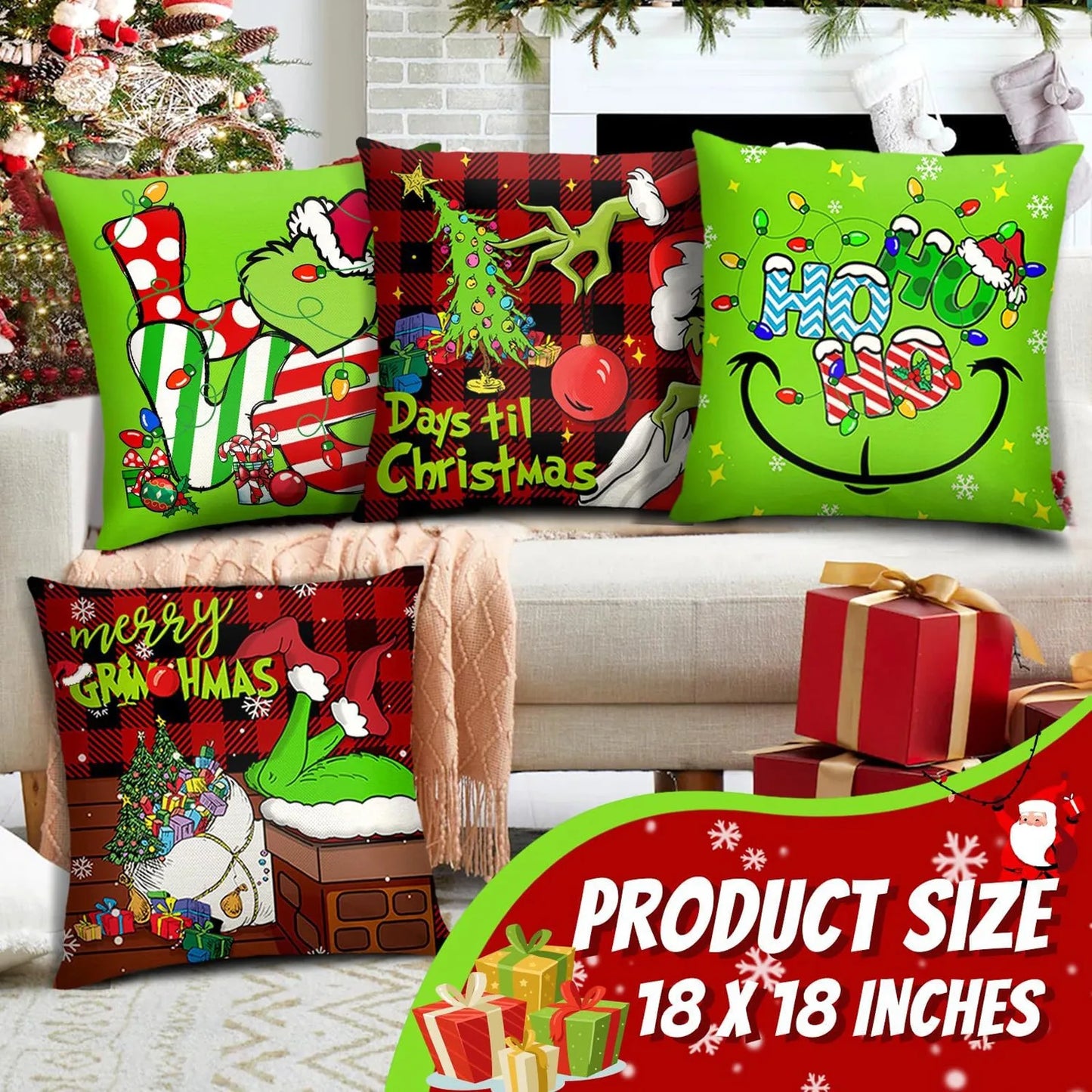 4pcs Pillow Covers for Christmas Decoration Home Decor Pillowcase No Filler 45x45cm Winter Holiday Cushion Cover Sofa Decor