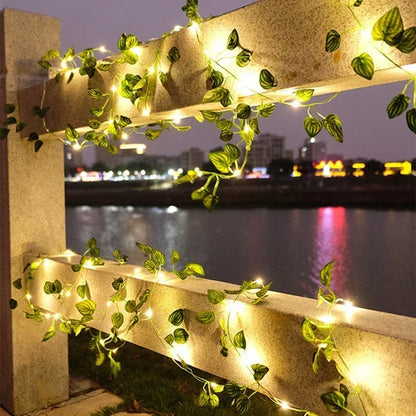 2.3m Silk Leaves Fake Creeper Green Leaf Ivy Vine 3m LED String Lights for Home Wedding Party Hanging Garland Artificial Flower