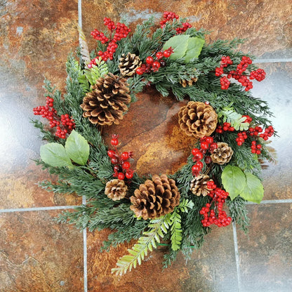 YeeNanee Christmas Decoration Wreaths for Front Door Handmade Cypress Leaf Red Berry Pine Wreath Xmas Home Wall Window Decor