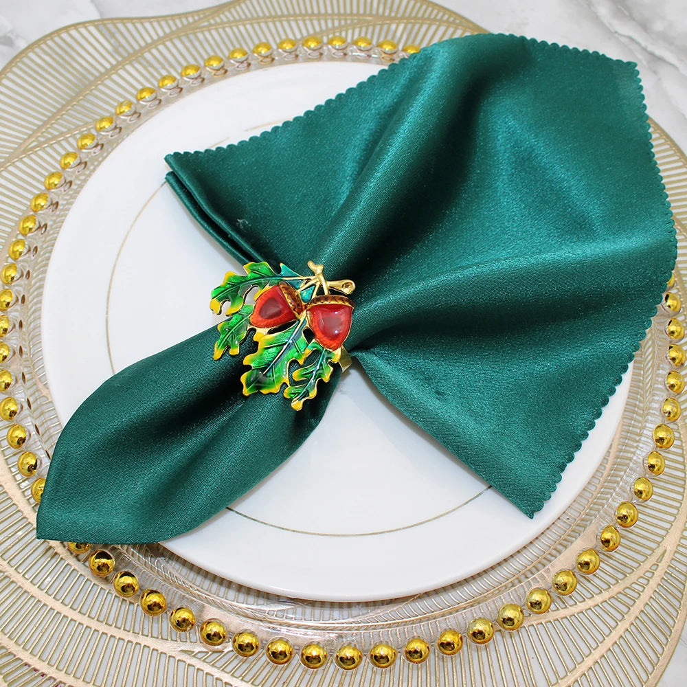 4Pcs Hazelnut Napkin Rings Enamel Xmas Pine Cones Napkin Holder for Christmas Thanksgiving  Dining Buffet Party Table Decor