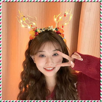 Christmas Hair Accessories Christmas Led Headbands Elk Antlers Glowing Headband 2025 New Year Party Decoration Photo Props 머리띠