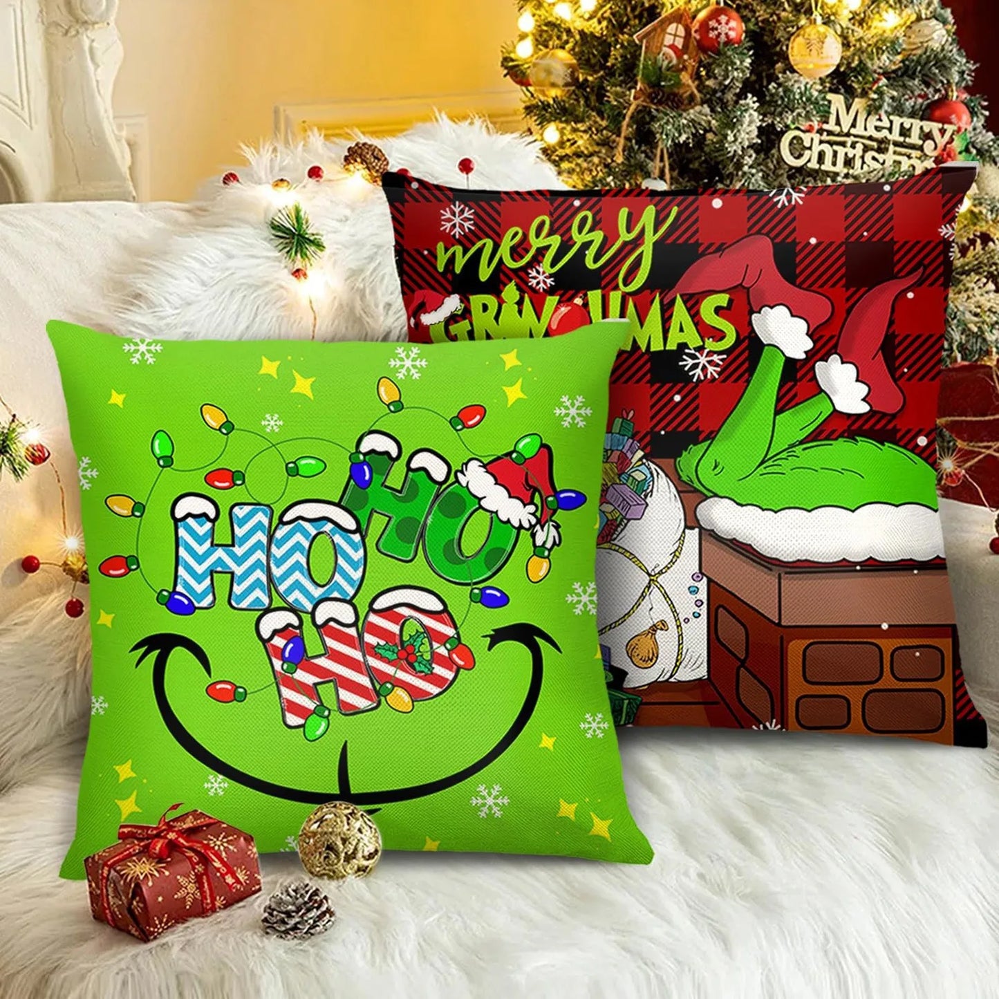 4pcs Pillow Covers for Christmas Decoration Home Decor Pillowcase No Filler 45x45cm Winter Holiday Cushion Cover Sofa Decor