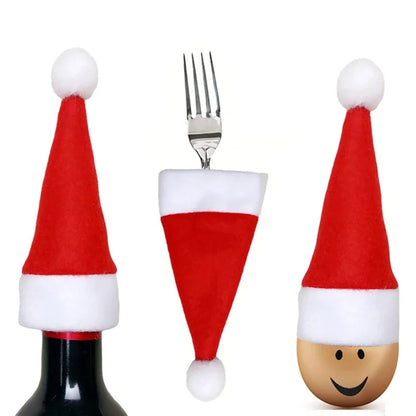 Christmas Hats 5/10Pcs Mini Lollipop Santa Claus Hats Bottle Cap Christmas Decorations For Home Dinner Party Table Candy Holder