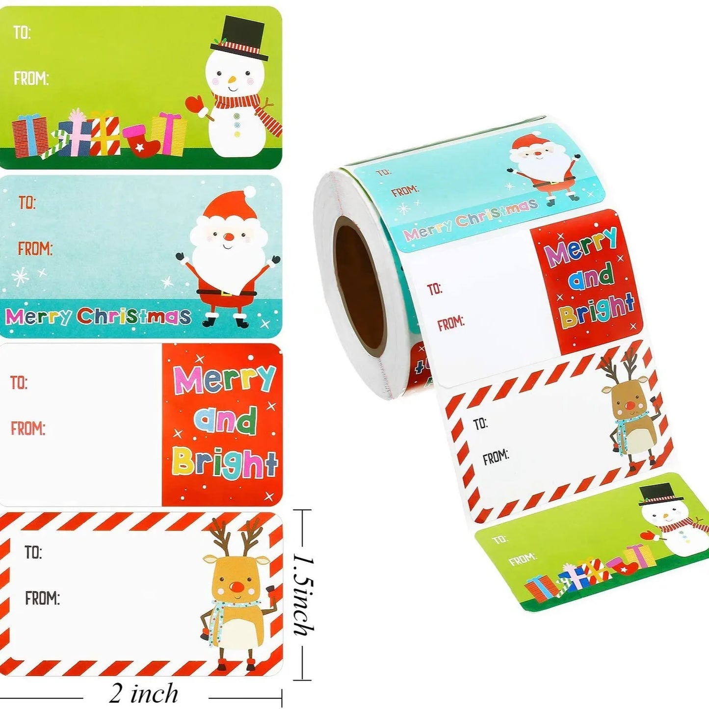 500-400 Stickers/roll Christmas Labels Santa Claus Snowman Reindeer Stickers Self-adhesive Labels Christmas Gift Decorations