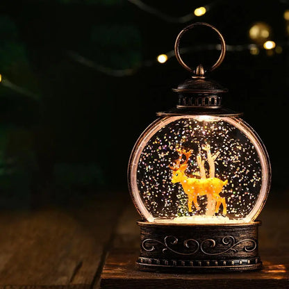 Christmas Lighted Snow Globe Lantern Xmas Elk Angel Lighted Water Glittering Lantern Ornament For Christmas Layout Decoration