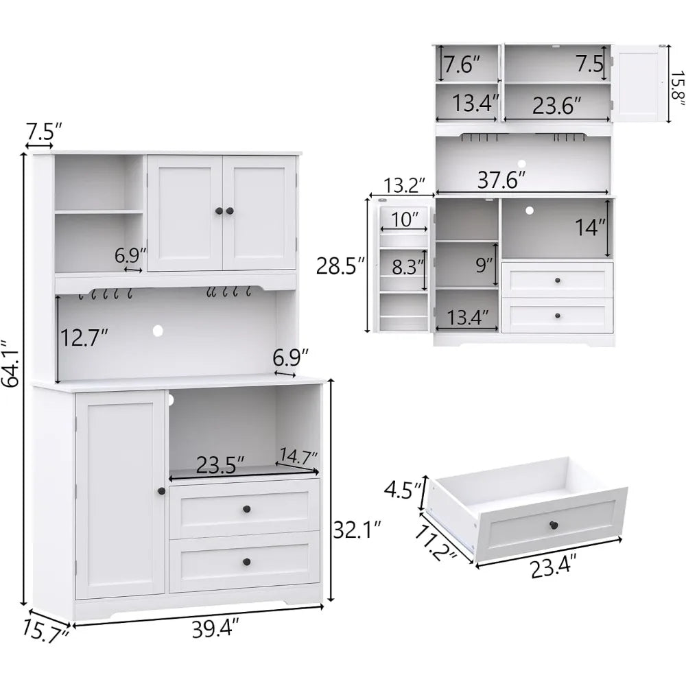 Kitchen Pantry Storage Cabinet,Modern Freestanding Buffet Cabinet with Wine Glass Holder,Food Pantry Cabinet with Doors