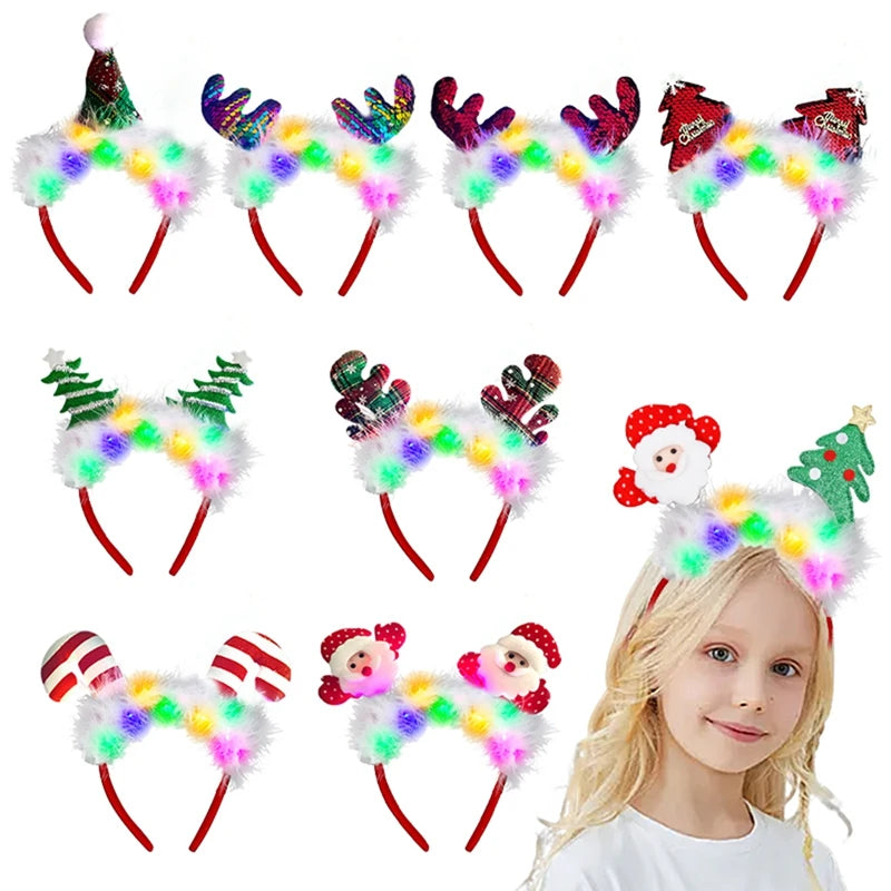 Christmas Hair Accessories Christmas Led Headbands Elk Antlers Glowing Headband 2025 New Year Party Decoration Photo Props 머리띠