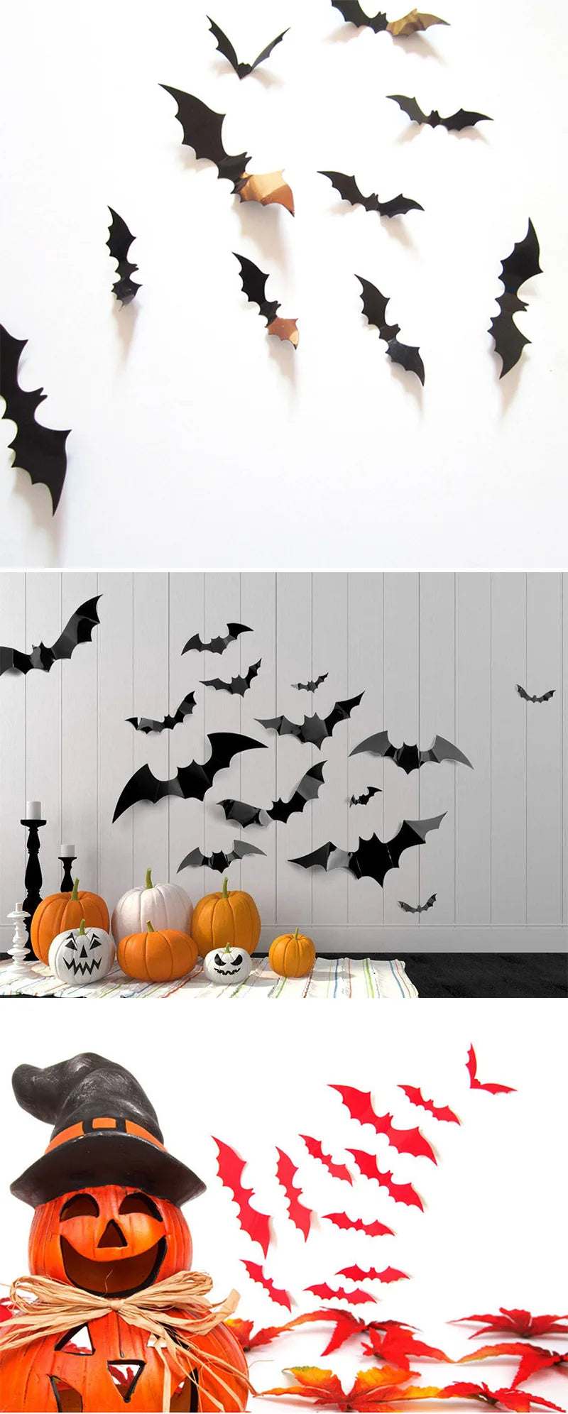 2023 Halloween Home Decoration 3D PVC Bats Wall Stickers Window Decor Yard Sign Outdoor Lawn Spooky Party Room Decor Supplies