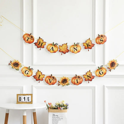 Thanksgiving Party Decor Autumn Maple Leaf Lantern Banner Pumpkin Straw Turkey Hat Honeycomb Ball Fall Harvest Home Party Props