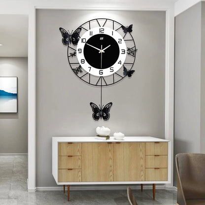 20inch Large Round Butterfly Wall-mounted Clock Creative Iron Craft  Modern Metal Quartz Clock Home Living Room Decor Silent