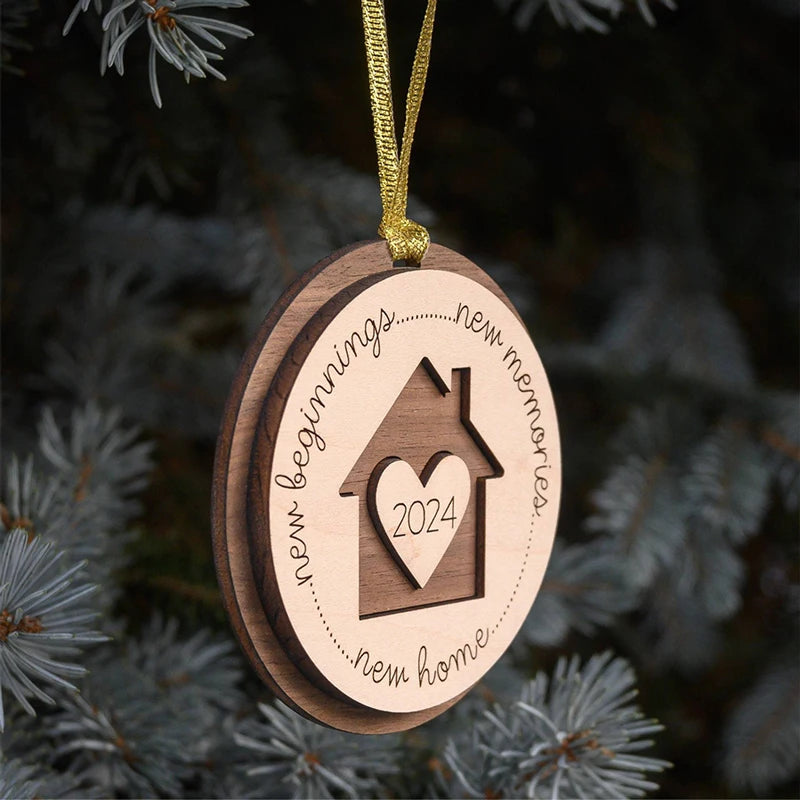 YOMDID Home Ornament 2024 First Christmas Ornament Wooden Housewarming Gifts For New House Wedding Gifts With House Is Wrapped