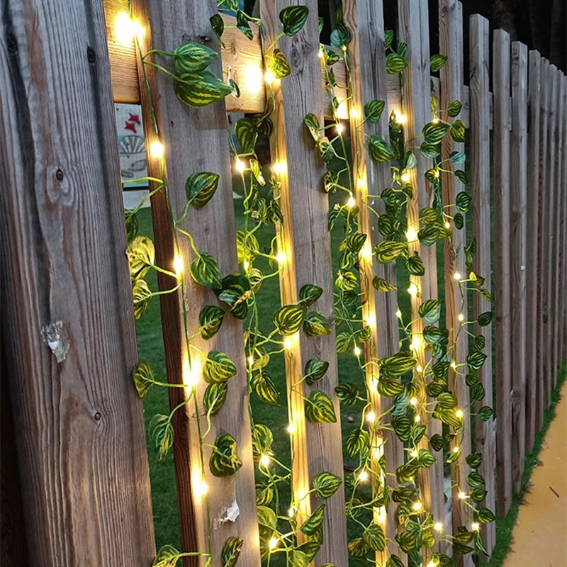 2.3m Silk Leaves Fake Creeper Green Leaf Ivy Vine 3m LED String Lights for Home Wedding Party Hanging Garland Artificial Flower