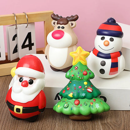 Christmas PU Squishy Anti Stress Reliever Toy Santa Claus Reindeer Snowman Sensory Slow Rebound Doll 2024 Xmas Party Decor Favor