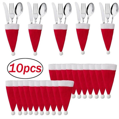 Christmas Hats 5/10Pcs Mini Lollipop Santa Claus Hats Bottle Cap Christmas Decorations For Home Dinner Party Table Candy Holder