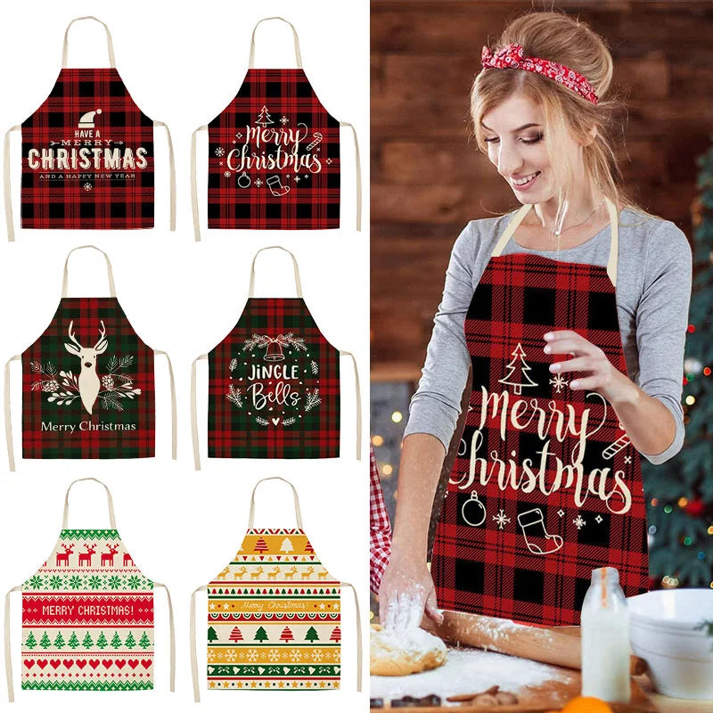 Linen Merry Christmas Apron Christmas Decorations for Home Kitchen Accessories 2024 Christmas Natal Navidad 2025 New Year Gifts