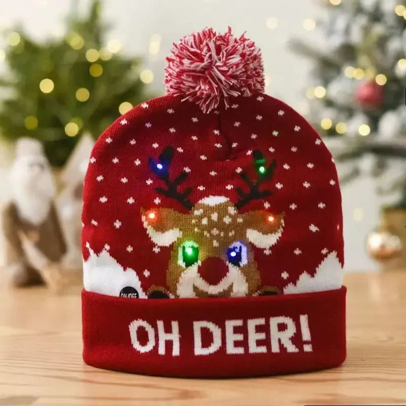 Christmas Hat Year Xmas Party Decor Creative Flashing Led Light Snowman Winter Warm Color Knitted Cap Christmas Gift Christmas