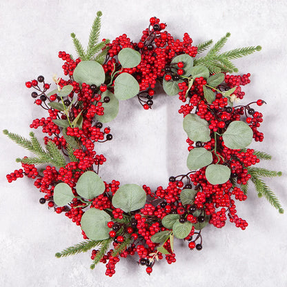 YeeNanee Christmas Decoration Wreaths for Front Door Handmade Cypress Leaf Red Berry Pine Wreath Xmas Home Wall Window Decor