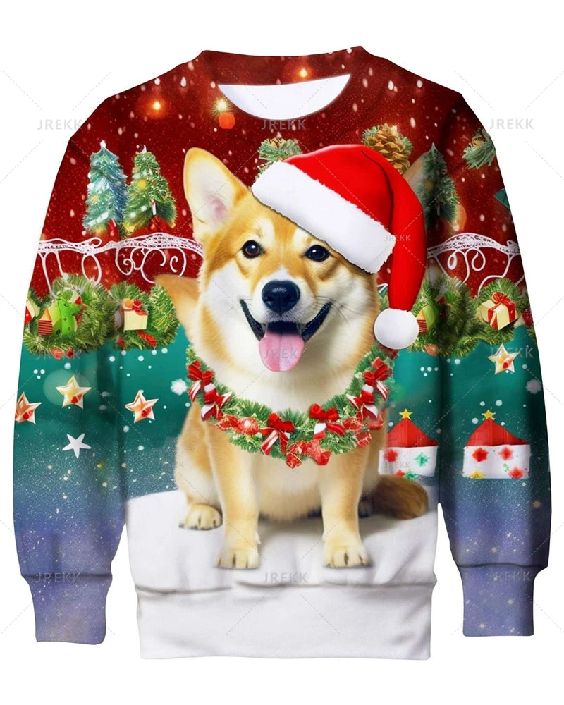 Vintage 3D Print Funny Christmas Ornaments Sweatshirts Reindeer Xmas Graphic Ugly Christmas Sweatshirts Mens Round Neck Hoodies