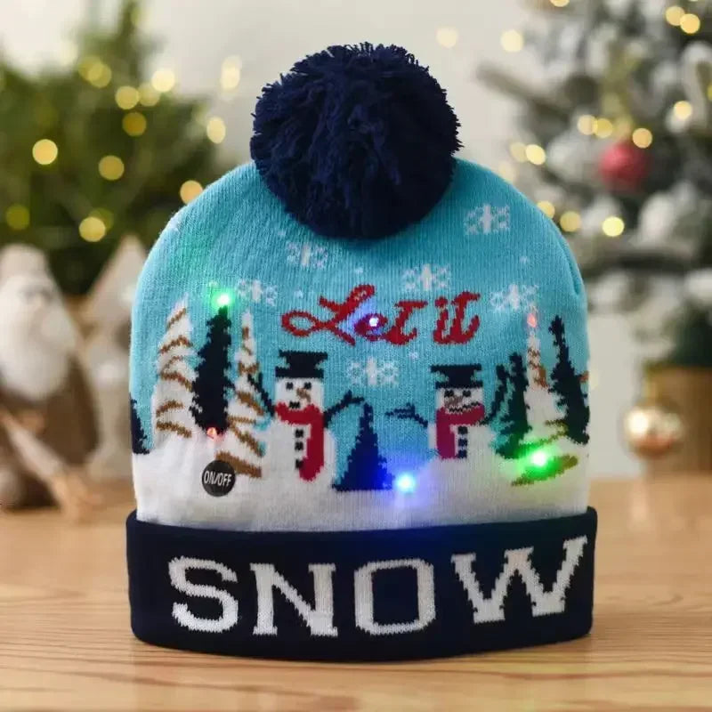 Christmas Hat Year Xmas Party Decor Creative Flashing Led Light Snowman Winter Warm Color Knitted Cap Christmas Gift Christmas