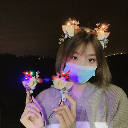 Christmas Hair Accessories Christmas Led Headbands Elk Antlers Glowing Headband 2025 New Year Party Decoration Photo Props 머리띠