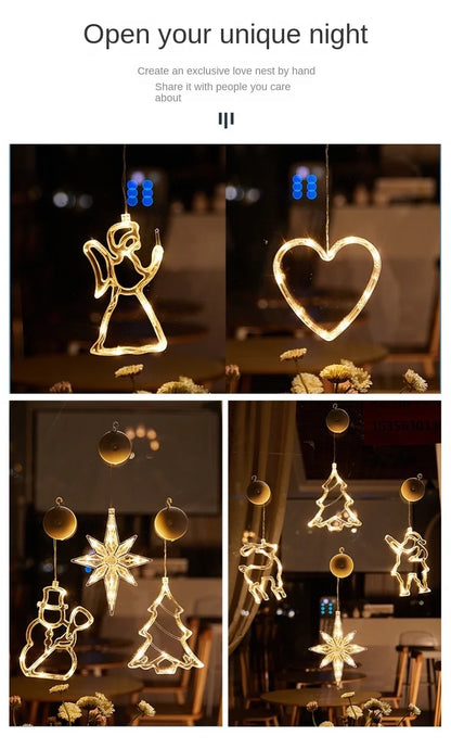 LED Sucker Light Christmas Decoration Light Santa Snowflake Elk Home Window Ornament Happy New Year Gift Navidad Natal 2022