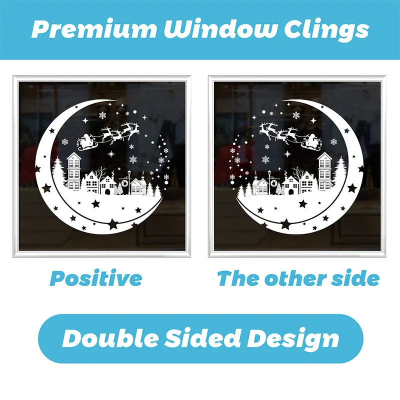 1SET Christmas Tree Window Clings White Reindeer Snowflake Xmas Window Decorations Sticker Reusable Christmas Window Door Decals