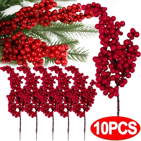 Artificial Red Berry Flowers Bouquet Fake Plant for Home Vase Decor Xmas Tree Ornaments New Year 2024 Party Christmas Decoration