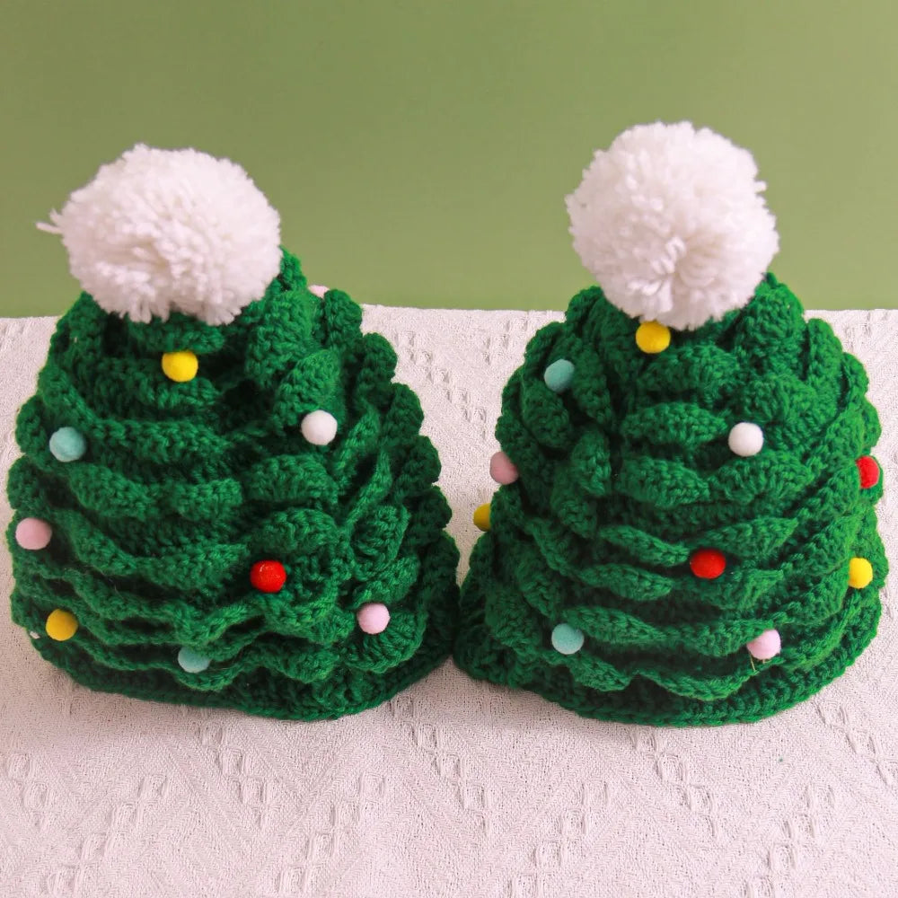 1pc Creative Christmas Tree Knitted Hat Children Adults Party Dressing Handmade Woolen Hat Winter Warm Hat Gift Hat