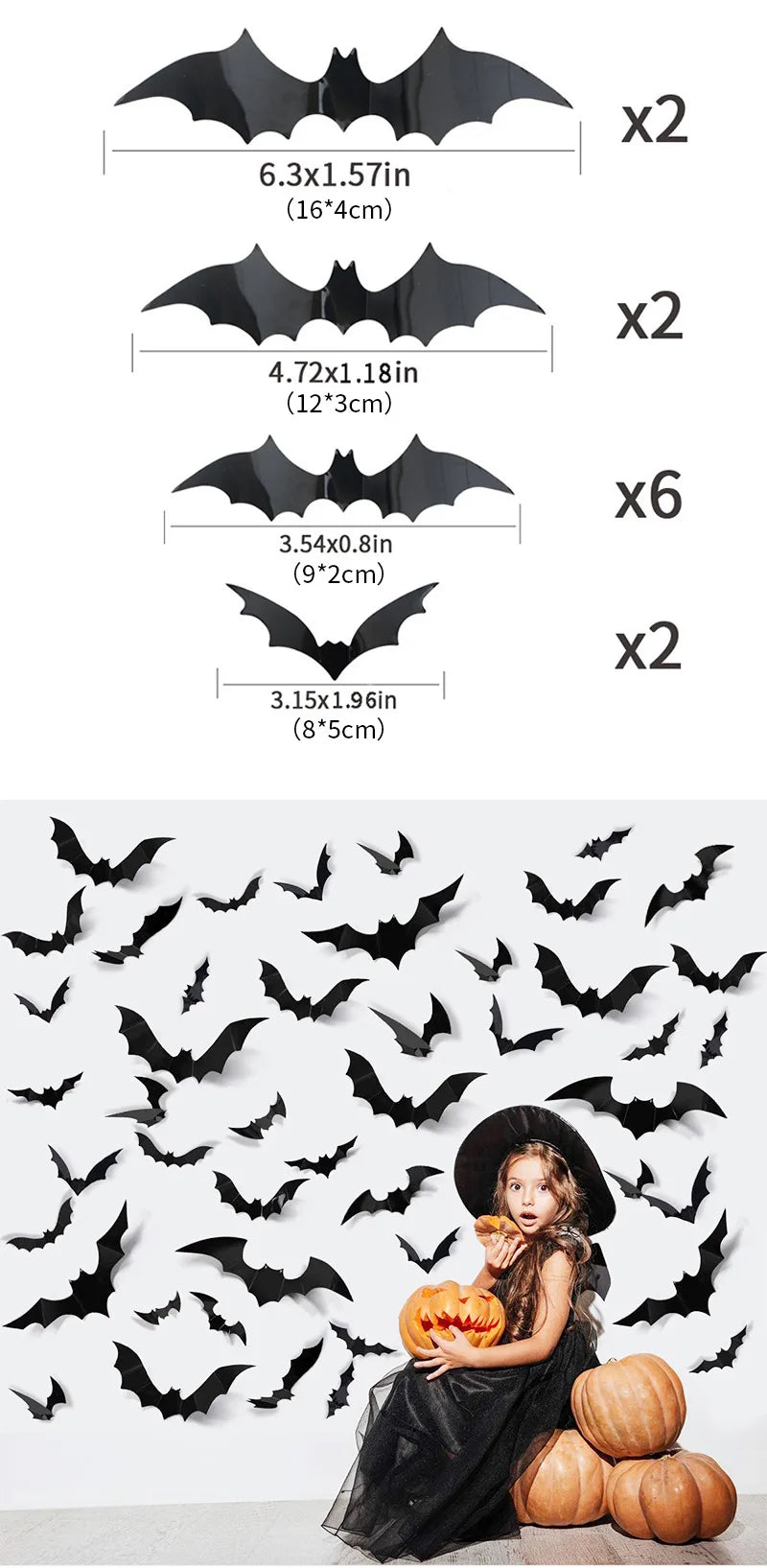 2023 Halloween Home Decoration 3D PVC Bats Wall Stickers Window Decor Yard Sign Outdoor Lawn Spooky Party Room Decor Supplies