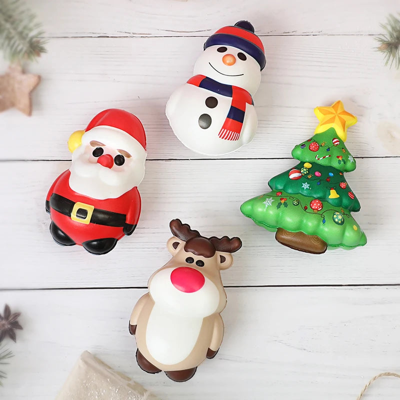 Christmas PU Squishy Anti Stress Reliever Toy Santa Claus Reindeer Snowman Sensory Slow Rebound Doll 2024 Xmas Party Decor Favor