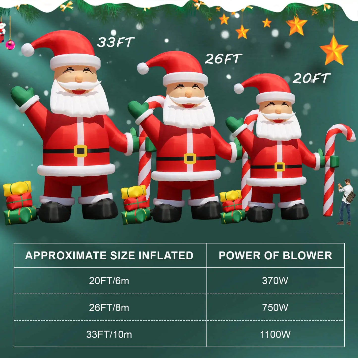 10m LED Christmas Inflatable Santa Claus With Cindy Cane Gift Boxes, Outdoor Blow Up Christmas Decoration Giant Inflatable