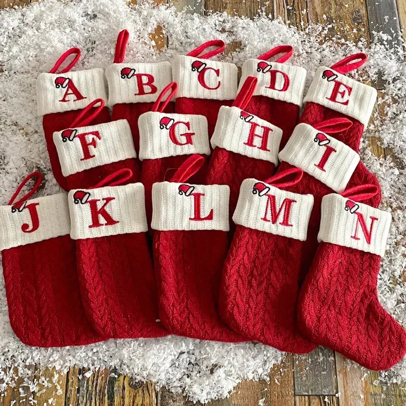 Letters Christmas Stocking New Knitting Christmas Tree Pendant Decorations For 2025 Xmas Gift Snowflake Alphabet Christmas Socks